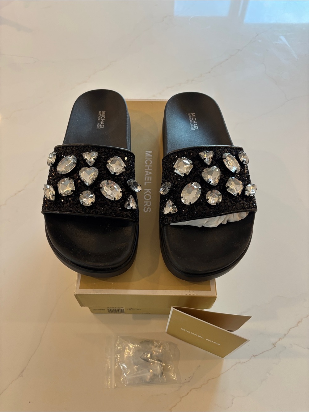 Michael Kors Black Jeweled Slide Sandals